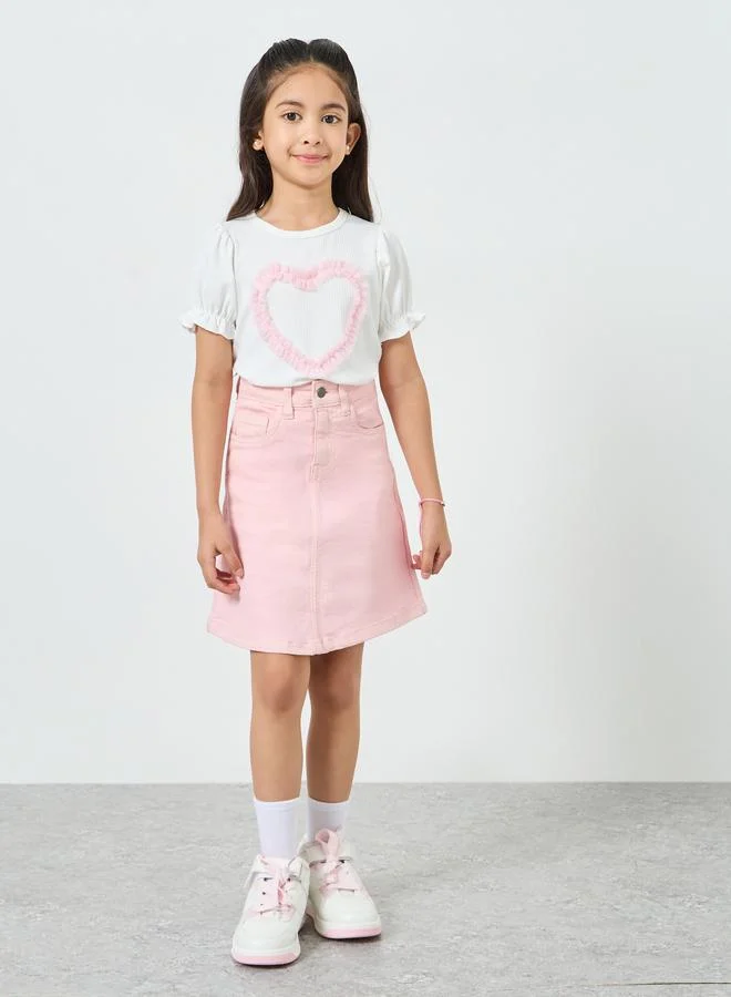 Styli Girls Pink Denim Skirt